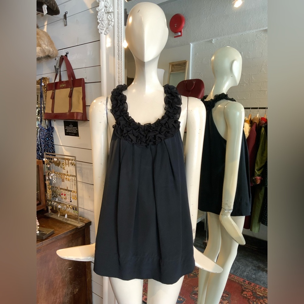 Ted Baker black silk ruffled sleeveless babydoll top